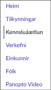 tengillinn kennsluáætlun í valmynd námskeiðs