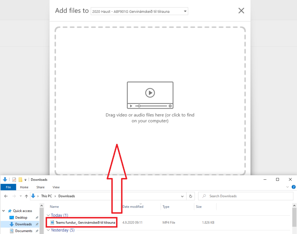 finna upptökuna í tölvunni