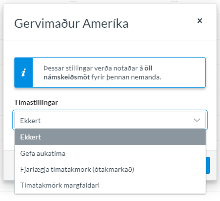 tími framlengdur í öllum prófum nemanda