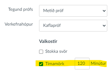 tímamörk í sígildu prófi