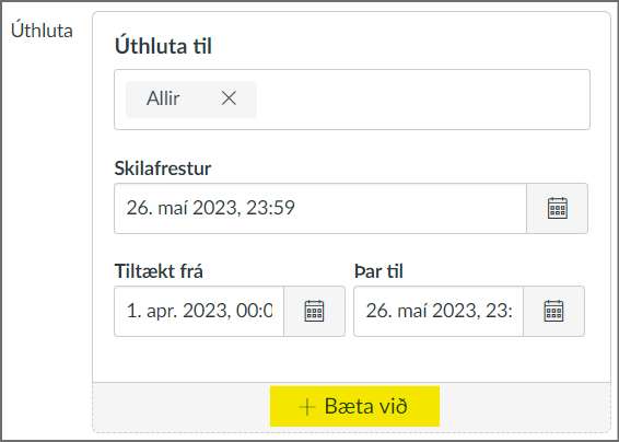 bæta við fleiri tímasetningum fyrir tiltekna nemendur