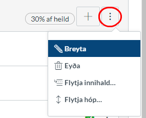 breyta stillingum verkefnahóps