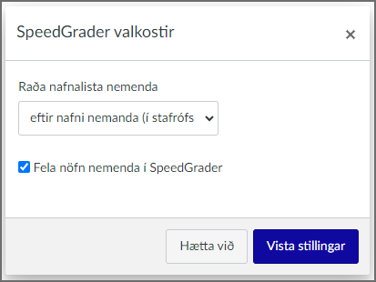 fela nöfn í speedgrader