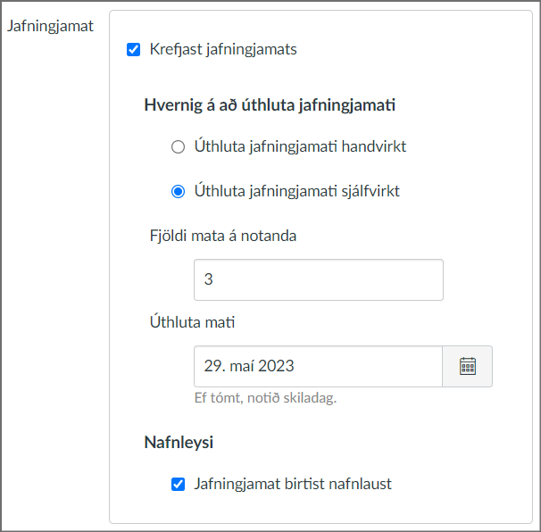 stillingar í Canvas jafningjamati
