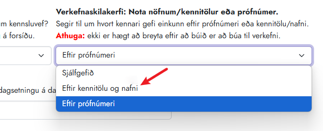 nöfn og prófnúmer