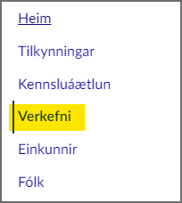 Stofna verkefni undir verkefnum í valmynd