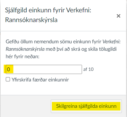 sjálfgild einkunn