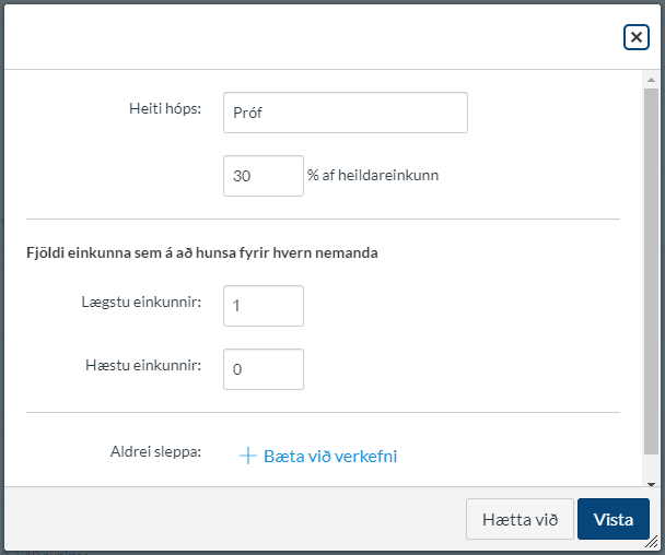 stillingar verkefnahóps
