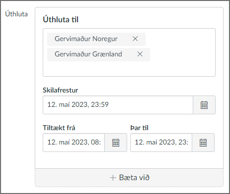 velja tiltekna nemendur