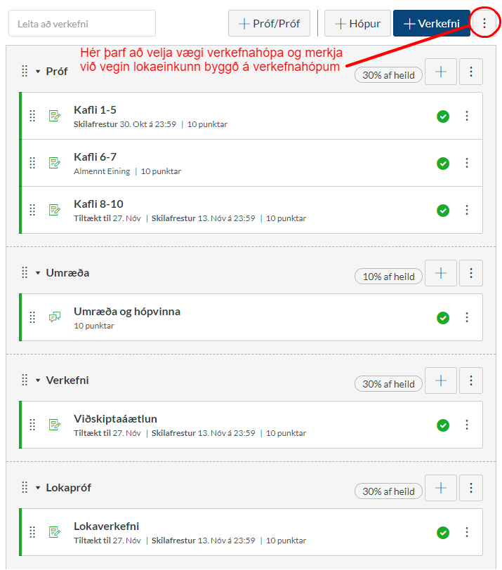 yfirlit yfir verkefnahópa