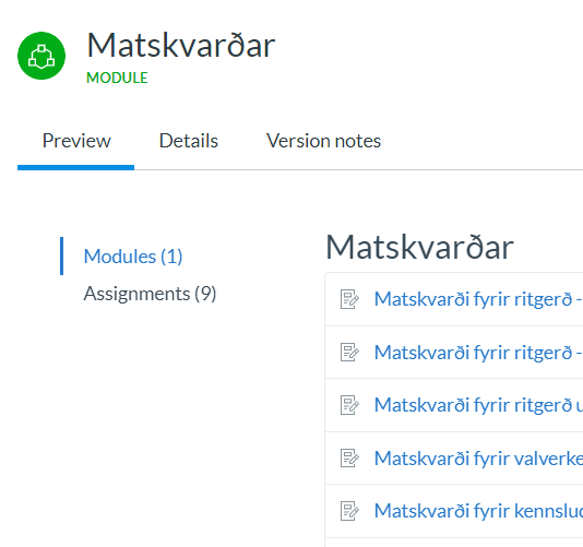 skoða upplýsingar um matskvarða