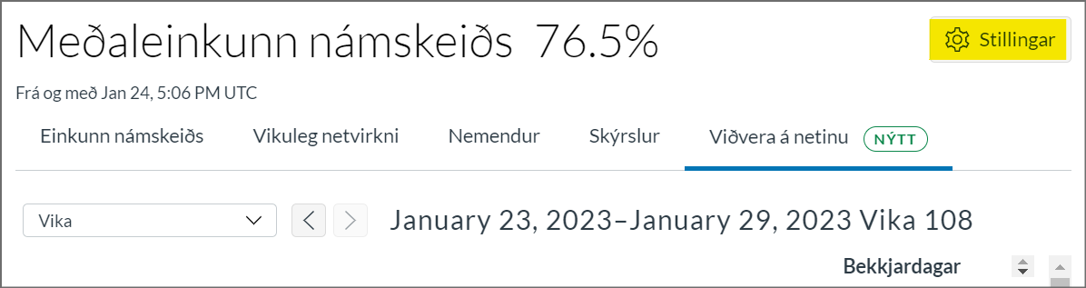 meðaleinkunn námskeiðs