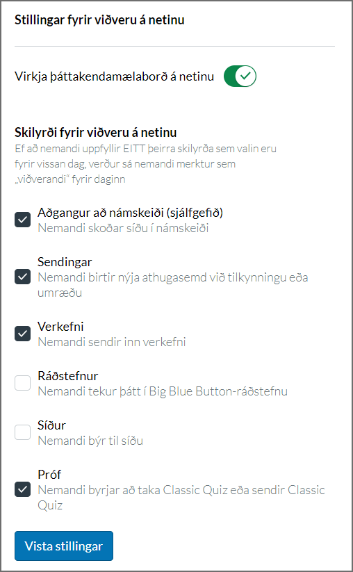 stillingar viðveru á netinu