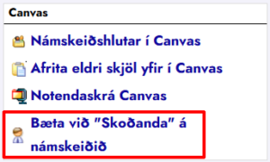 bæta við skoðanda á námskeið