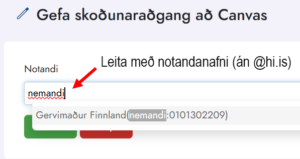 leita eftir notandanafni