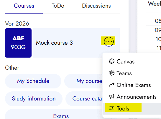 Ugla, course, three-dot-menu, tools