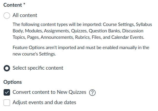 convert content to new quizzes