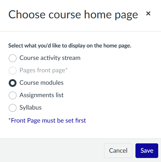 choose course home page